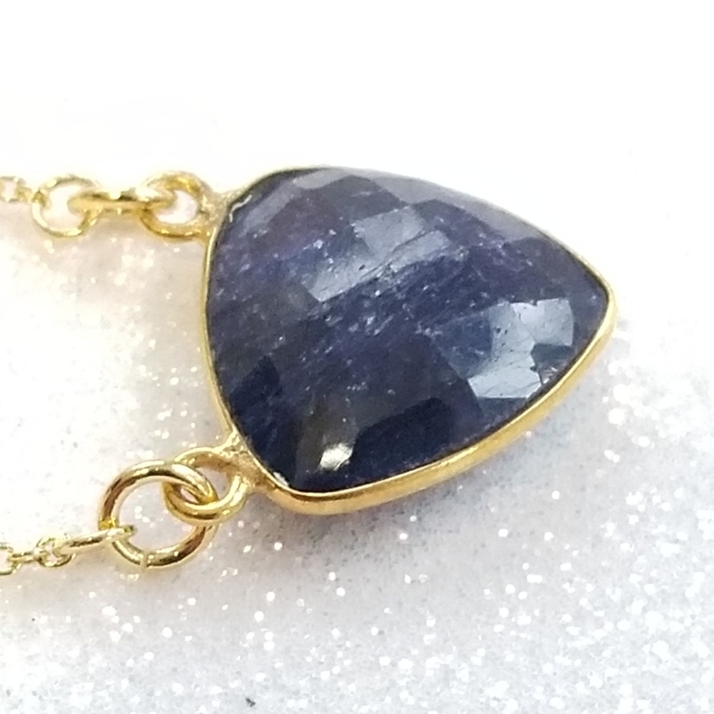 Lapis lazuli gold beaded chain necklace - Picture 4 of 6